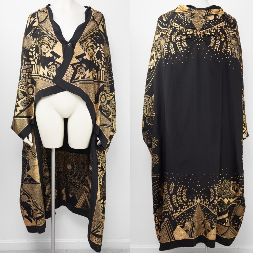 Ralph Lauren Black Label Vintage Silk Embroidered Kimono Black Gold One Size